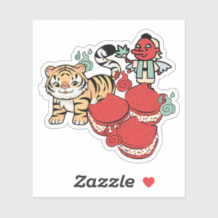 Kawaii Tijger, Tengu & Kat Macarons Sticker