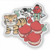 Kawaii Tijger, Tengu & Kat Macarons Sticker (Voorkant)