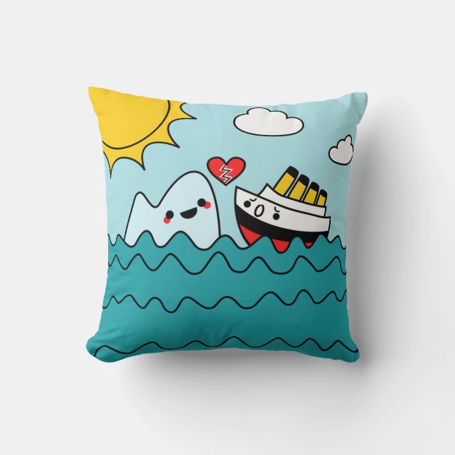 Kawaii Titanic Ship Iceberg Heartbroken Pillow Kussen (Voorkant)