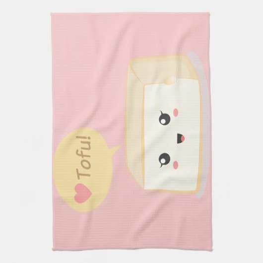 Kawaii tofu vraagt mensen om van tofu te houden theedoek (Verticaal)