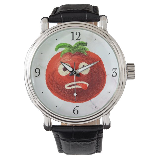 Kawaii Tomato Cute Funny Cartoon Vegetable Horloge (Voorkant)