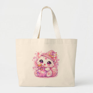 Kawaii Toverheks Kitty Grote Tote Bag