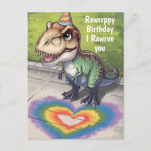 Kawaii Trex regenboog horen op stoep Briefkaart (Voorkant)
