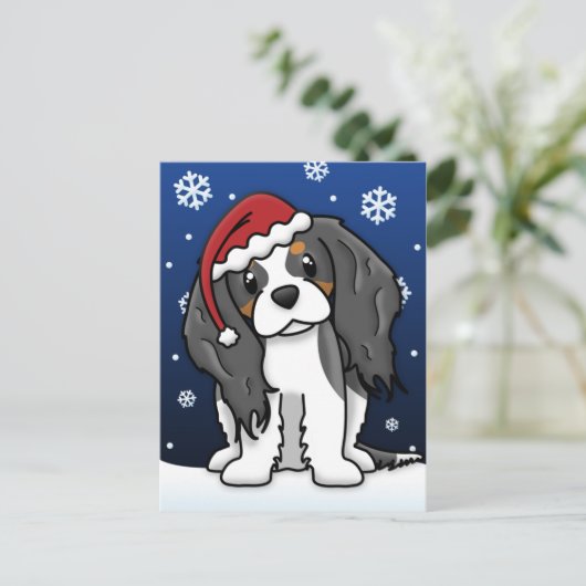 Kawaii Tri Cavalier Spaniel Kerst Briefkaart (Staand voorkant)