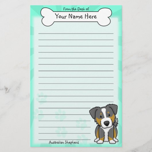 Kawaii Tri Color Australian Shepherd Stationery Briefpapier (Voorkant)