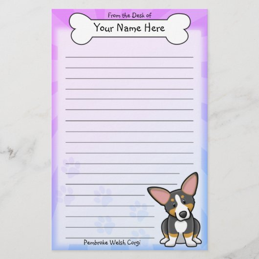Kawaii Tri Pembroke Welsh Corgi Stationery Briefpapier (Voorkant)