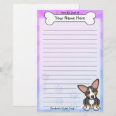Kawaii Tri Pembroke Welsh Corgi Stationery Briefpapier (Voorkant / Achterkant)