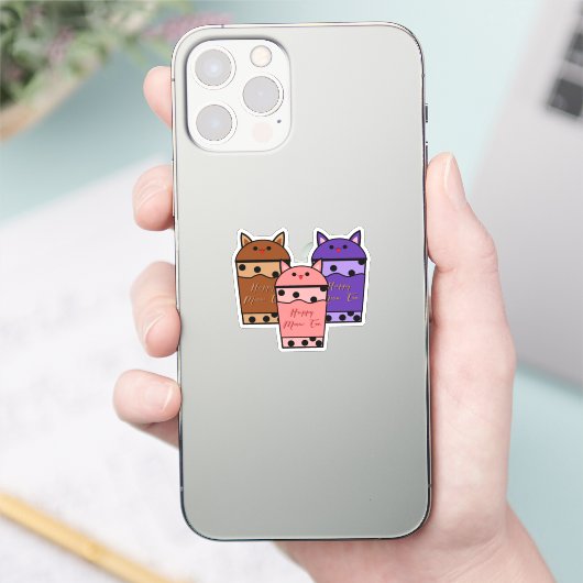 Kawaii Trio Meow Tea Vinyl Sticker (Telefoon)