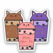 Kawaii Trio Meow Tea Vinyl Sticker (Voorkant)