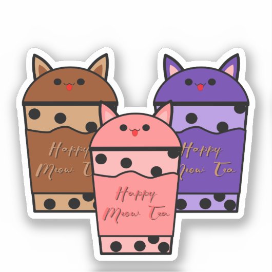 Kawaii Trio Meow Tea Vinyl Sticker (Voorkant)