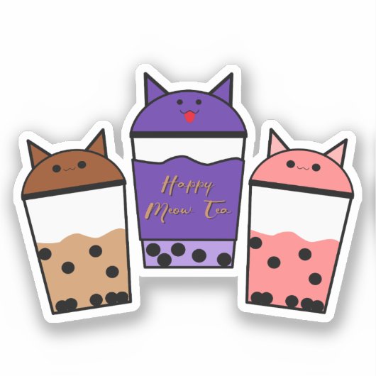 Kawaii Trio Meow Tea Vinyl Sticker (Voorkant)