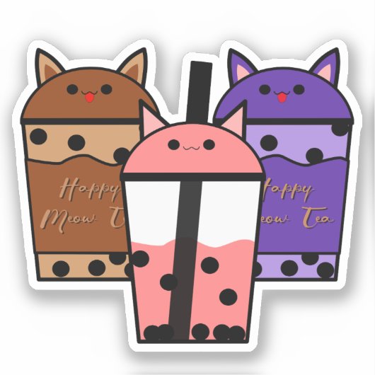 Kawaii Trio Meow Thee Vinyl Sticker (Voorkant)
