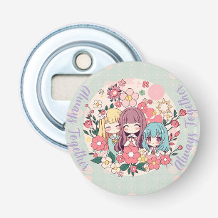 Kawaii Trio - Schattigee Anime Girls & Floral Vibe Button Flesopener