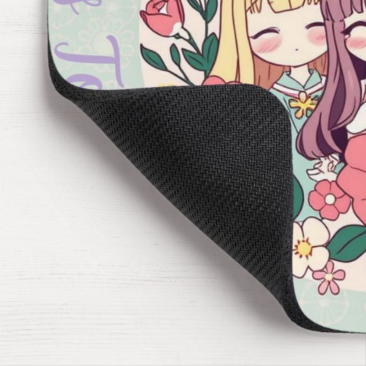 Kawaii Trio - Schattigee Anime Girls & Floral Vibe Muismat (Hoek)