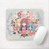 Kawaii Trio - Schattigee Anime Girls & Floral Vibe Muismat (Met muis)