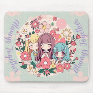 Kawaii Trio - Schattigee Anime Girls & Floral Vibe Muismat