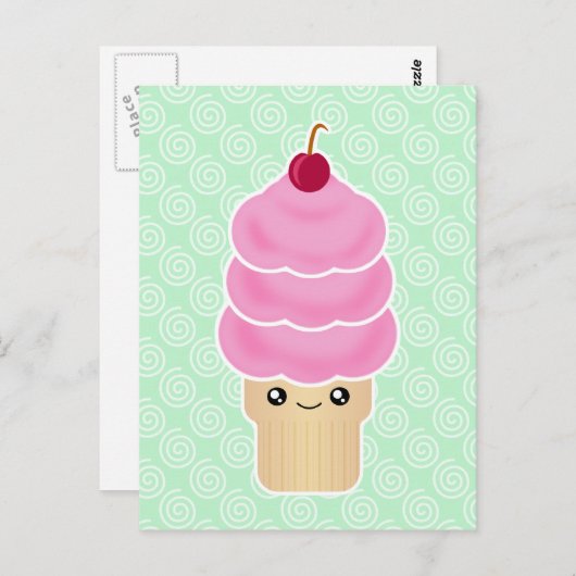 Kawaii triple scoop-ijs briefkaart (Voorkant / Achterkant)