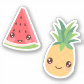 Kawaii Tropical Fruit Duo | Watermeloen en ananas Sticker (Voorkant)