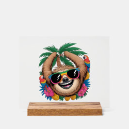 Kawaii Tropical Sloth – Cute Summer Vibes Rainbow Acryl Bord