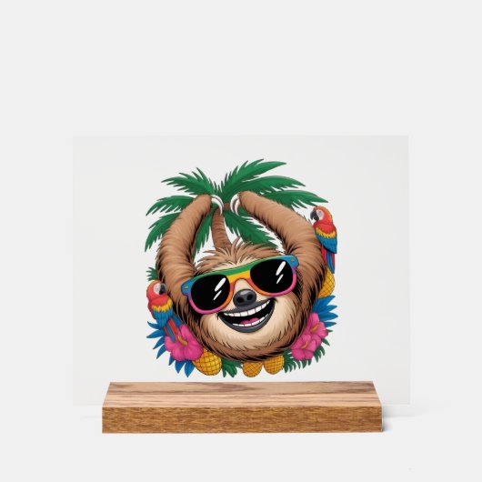 Kawaii Tropical Sloth – Cute Summer Vibes Rainbow  Acryl Bord (Voorkant)
