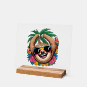 Kawaii Tropical Sloth – Cute Summer Vibes Rainbow  Acryl Bord (Hoek)