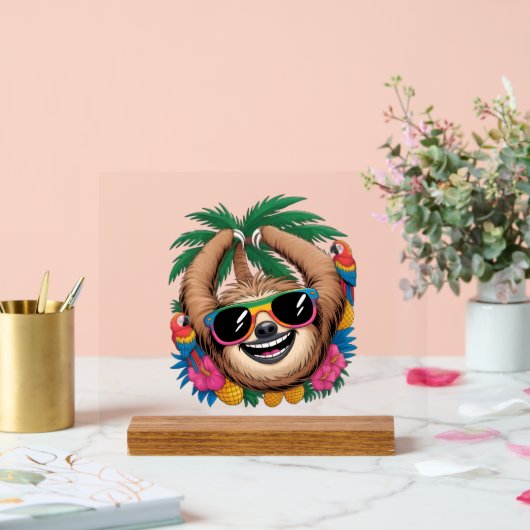 Kawaii Tropical Sloth – Cute Summer Vibes Rainbow  Acryl Bord (Huwelijk)
