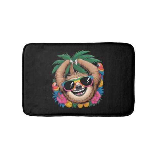 Kawaii Tropical Sloth – Cute Summer Vibes Rainbow  Badmat (Voorkant)