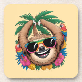 Kawaii Tropical Sloth – Cute Summer Vibes Rainbow Bier Onderzetter