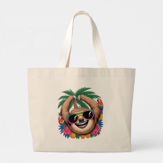 Kawaii Tropical Sloth – Cute Summer Vibes Rainbow  Grote Tote Bag (Achterkant)