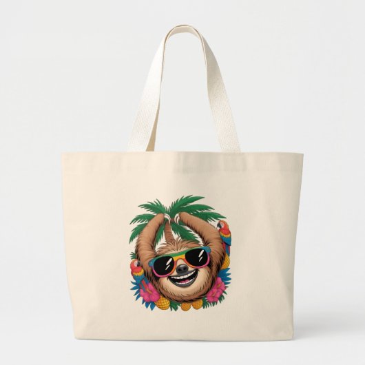 Kawaii Tropical Sloth – Cute Summer Vibes Rainbow  Grote Tote Bag (Voorkant)