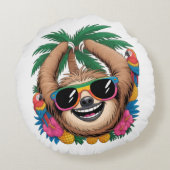 Kawaii Tropical Sloth – Cute Summer Vibes Rainbow  Rond Kussen (Achterkant)