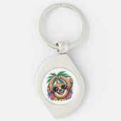 Kawaii Tropical Sloth – Cute Summer Vibes Rainbow  Sleutelhanger (Voorkant)