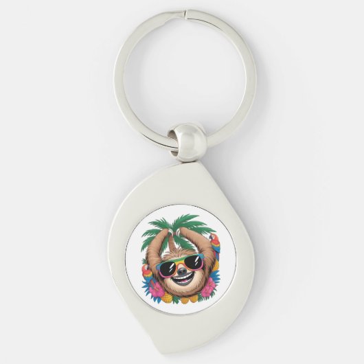 Kawaii Tropical Sloth – Cute Summer Vibes Rainbow  Sleutelhanger (Voorkant)