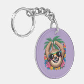 Kawaii Tropical Sloth – Cute Summer Vibes Rainbow  Sleutelhanger (Voorkant Links)