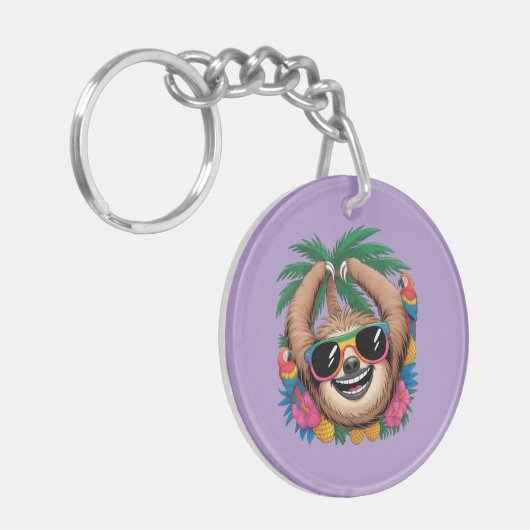 Kawaii Tropical Sloth – Cute Summer Vibes Rainbow  Sleutelhanger (Voorkant Links)