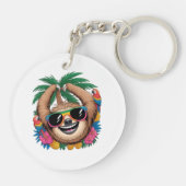 Kawaii Tropical Sloth – Cute Summer Vibes Rainbow  Sleutelhanger (Achterkant)