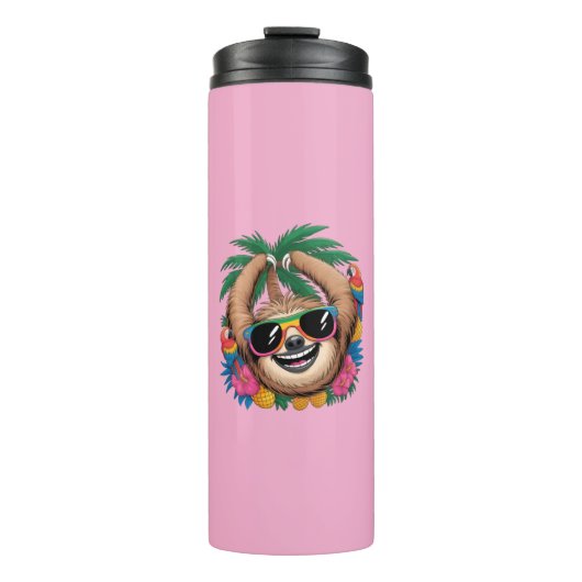 Kawaii Tropical Sloth – Cute Summer Vibes Rainbow  Thermosbeker (Voorkant)