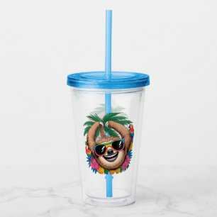 Kawaii Tropische Luiaard – Mooie Zomer Vibe Regenb Acryl Drinkbeker