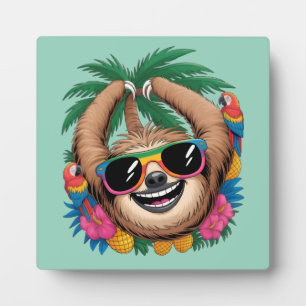 Kawaii Tropische Luiaard – Mooie Zomer Vibe Regenb Fotoplaat