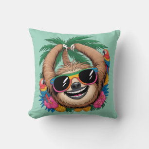 Kawaii Tropische Luiaard – Mooie Zomer Vibe Regenb Kussen