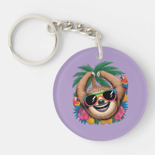 Kawaii Tropische Luiaard – Mooie Zomer Vibe Regenb Sleutelhanger
