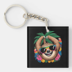 Kawaii Tropische Luiaard – Mooie Zomerstemming Reg Sleutelhanger