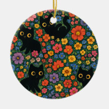 Kawaii Tuin Kunst | Cute Zwarte Kat Bloem Motief