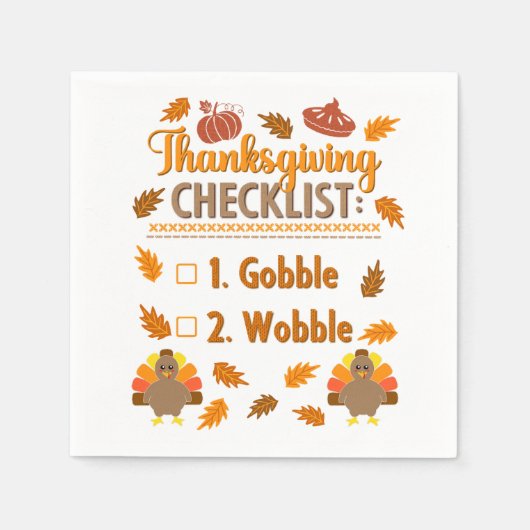 Kawaii Turkey Checklist Gobble Wobble Ugly Sweater Servet (Voorkant)
