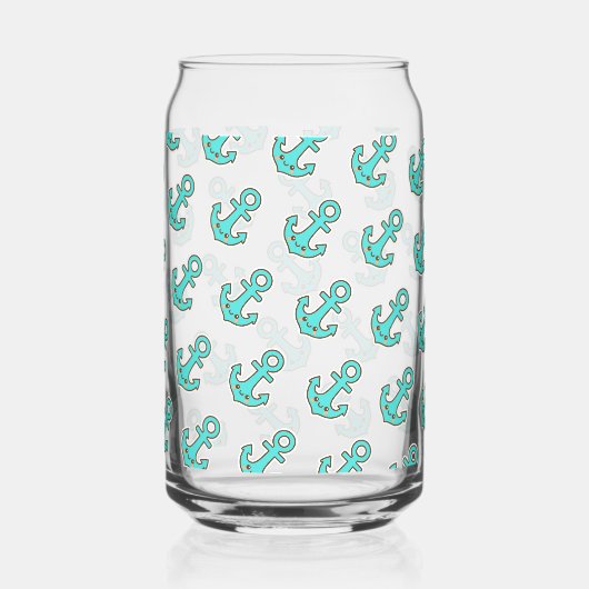 Kawaii Turquoise Anker – grillig en vrolijk Blikvorm Glas (Voorkant)