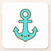 Kawaii Turquoise Anker – grillig en vrolijk Kartonnen Onderzetters (Voorkant)