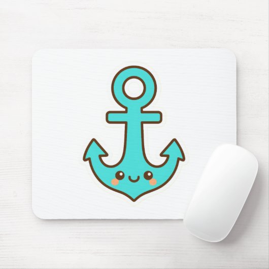 Kawaii Turquoise Anker – grillig en vrolijk Muismat (Met muis)