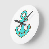 Kawaii Turquoise Anker – grillig en vrolijk Ronde Klok (Hoek)