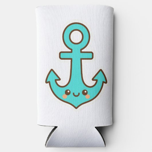 Kawaii Turquoise Anker – grillig en vrolijk Seltzer Blikjeskoeler (Voorkant)