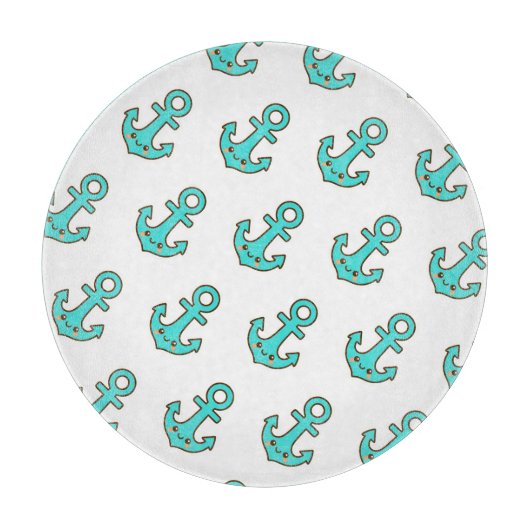Kawaii Turquoise Anker – grillig en vrolijk Snijplank (Voorkant)